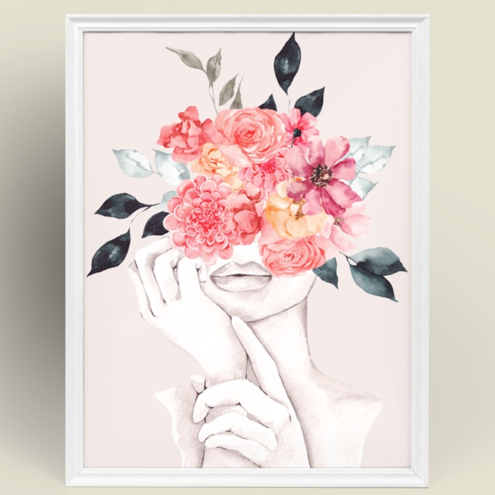 Abstract Floral Woman Wall Art Print Unframed - Picture 1 of 16
